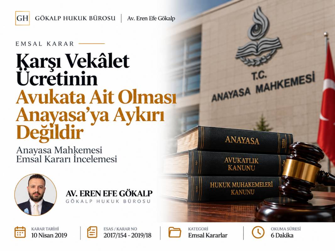 Karşı Vekâlet Ücretinin Avukata Ait Olması Anayasa’ya Aykırı Değildir